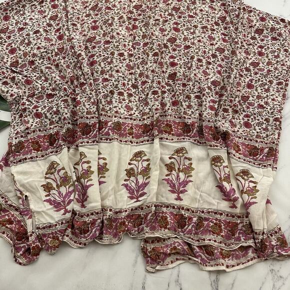 Angie Womens Kimono Cover Up Top Size L Pink White Floral Open Front Boho - Picture 11 of 11
